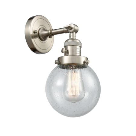 A large image of the Innovations Lighting 203SW-6 Beacon Brushed Satin Nickel / Seedy