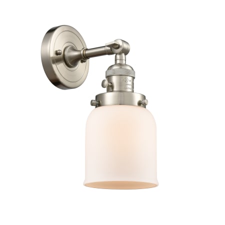 A large image of the Innovations Lighting 203SW Small Bell Brushed Satin Nickel / Matte White