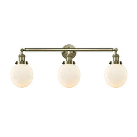 A large image of the Innovations Lighting 205-S-6 Beacon Antique Brass / Matte White