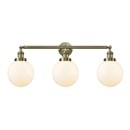 A large image of the Innovations Lighting 205-S-8 Beacon Antique Brass / Matte White