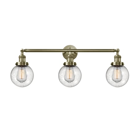 A large image of the Innovations Lighting 205-S-6 Beacon Antique Brass / Seedy