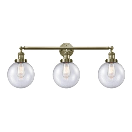 A large image of the Innovations Lighting 205-S-8 Beacon Antique Brass / Seedy