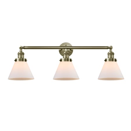 A large image of the Innovations Lighting 205-S Large Cone Antique Brass / Matte White