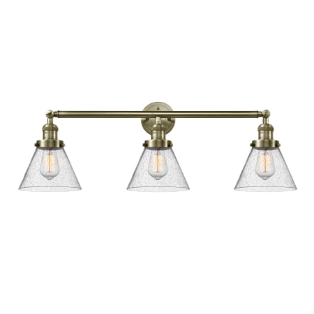 A large image of the Innovations Lighting 205-S Large Cone Antique Brass / Seedy