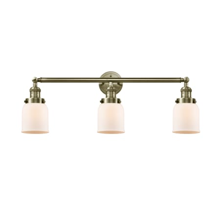 A large image of the Innovations Lighting 205-S Small Bell Antique Brass / Matte White