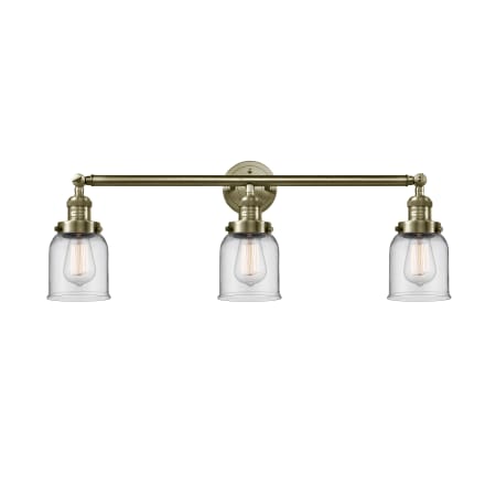 A large image of the Innovations Lighting 205-S Small Bell Antique Brass / Clear