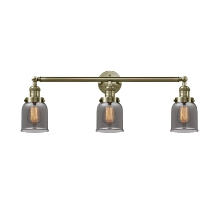 A large image of the Innovations Lighting 205-S Small Bell Antique Brass / Smoke