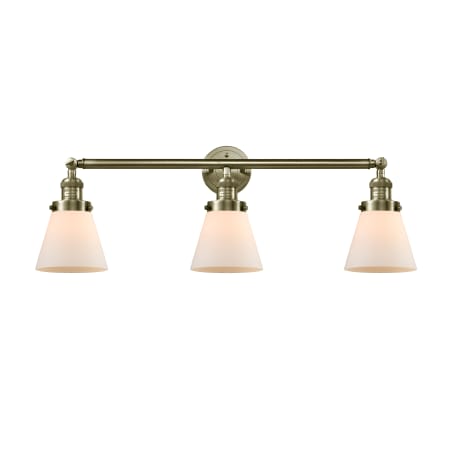 A large image of the Innovations Lighting 205-S Small Cone Antique Brass / Matte White