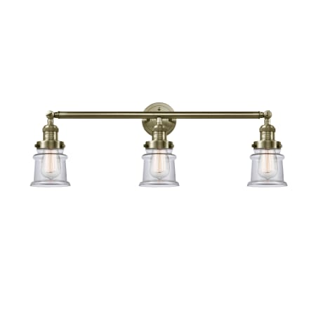 A large image of the Innovations Lighting 205-S Small Canton Antique Brass / Clear