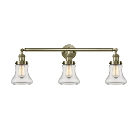 A large image of the Innovations Lighting 205-S Bellmont Antique Brass / Clear