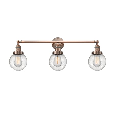 A large image of the Innovations Lighting 205-S-6 Beacon Antique Copper / Seedy