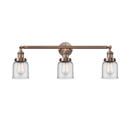 A large image of the Innovations Lighting 205-S Small Bell Antique Copper / Clear