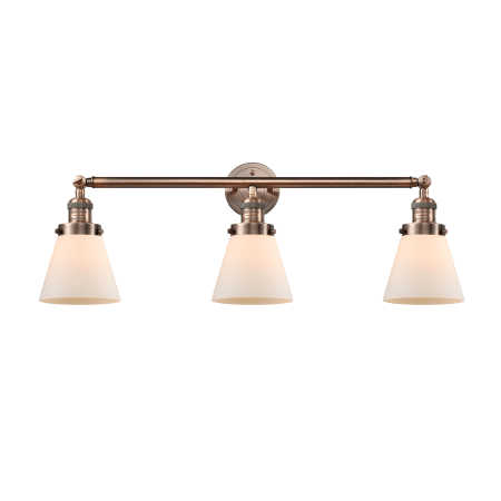 A large image of the Innovations Lighting 205-S Small Cone Antique Copper / Matte White Cased