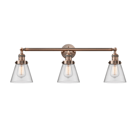 A large image of the Innovations Lighting 205-S Small Cone Antique Copper / Clear