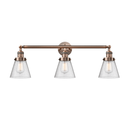 A large image of the Innovations Lighting 205-S Small Cone Antique Copper / Seedy