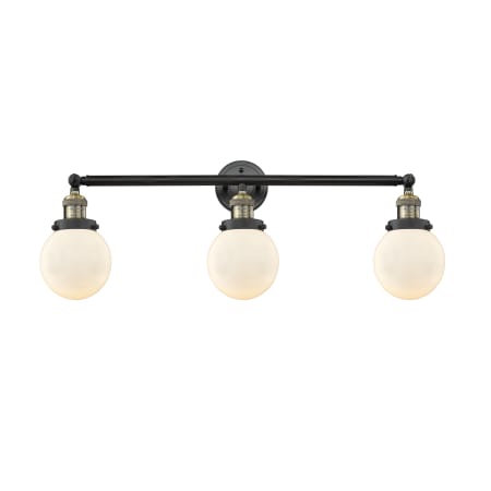 A large image of the Innovations Lighting 205-S-6 Beacon Black Antique Brass / Matte White