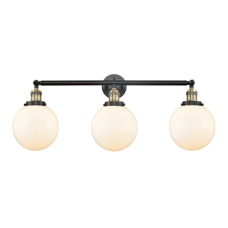 A large image of the Innovations Lighting 205-S-8 Beacon Black Antique Brass / Matte White