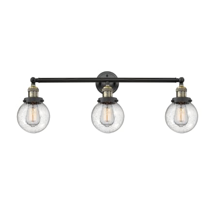 A large image of the Innovations Lighting 205-S-6 Beacon Black Antique Brass / Seedy