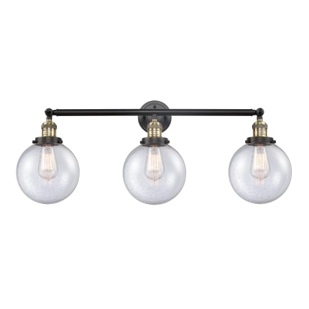 A large image of the Innovations Lighting 205-S-8 Beacon Black Antique Brass / Seedy