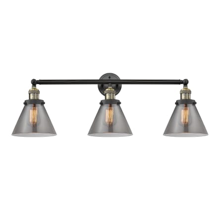 A large image of the Innovations Lighting 205-S Large Cone Black Antique Brass / Smoked