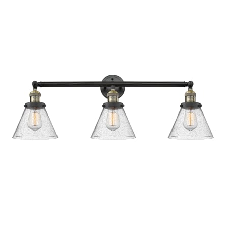 A large image of the Innovations Lighting 205-S Large Cone Black Antique Brass / Seedy