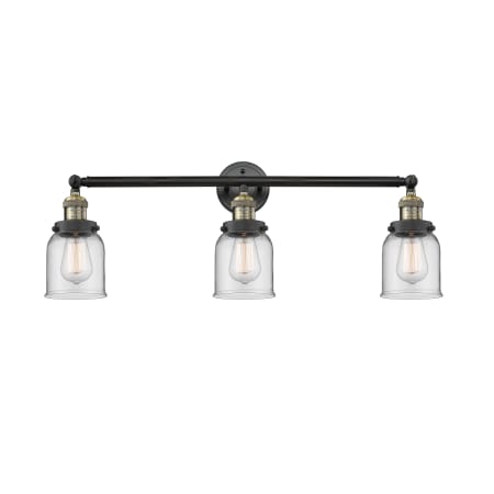 A large image of the Innovations Lighting 205-S Small Bell Black Antique Brass / Clear