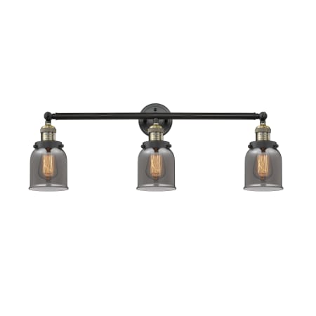 A large image of the Innovations Lighting 205-S Small Bell Black Antique Brass / Plated Smoked