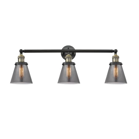 A large image of the Innovations Lighting 205-S Small Cone Black Antique Brass / Smoked