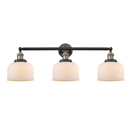 A large image of the Innovations Lighting 205-S Large Bell Black Antique Brass / Matte White