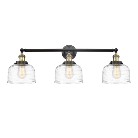 A large image of the Innovations Lighting 205-11-32 Bell Vanity Black Antique Brass / Clear Deco Swirl