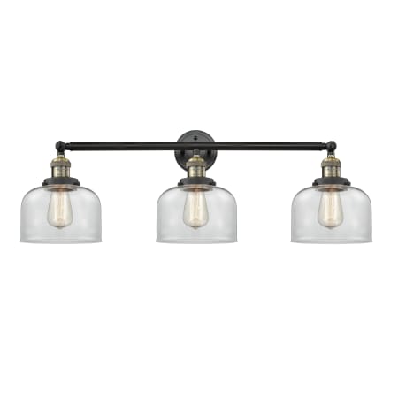 A large image of the Innovations Lighting 205-S Large Bell Black Antique Brass / Clear