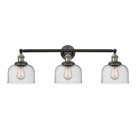 A large image of the Innovations Lighting 205-S Large Bell Black Antique Brass / Seedy