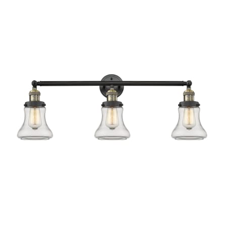 A large image of the Innovations Lighting 205-S Bellmont Black Antique Brass / Clear