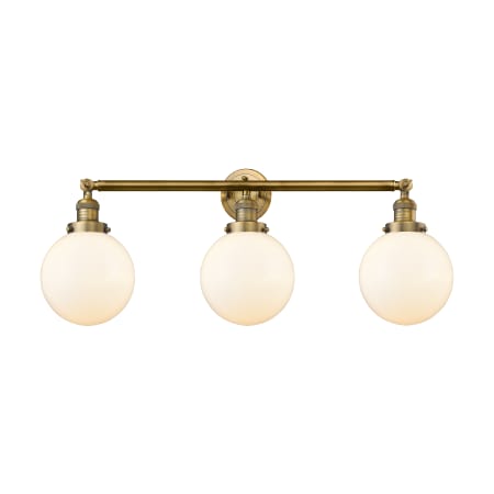 A large image of the Innovations Lighting 205-S-8 Beacon Brushed Brass / Matte White