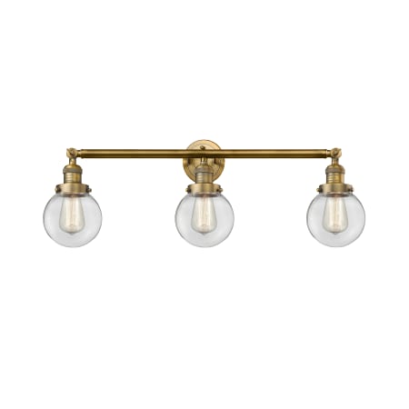 A large image of the Innovations Lighting 205-S-6 Beacon Brushed Brass / Clear