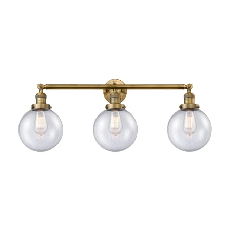 A large image of the Innovations Lighting 205-S-8 Beacon Brushed Brass / Seedy