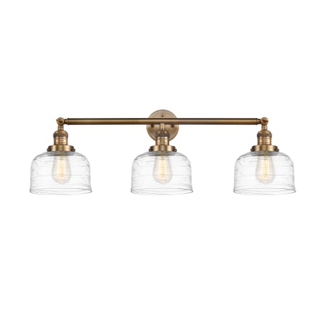 A large image of the Innovations Lighting 205-11-32 Bell Vanity Brushed Brass / Clear Deco Swirl