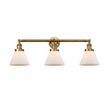 A large image of the Innovations Lighting 205-S Large Cone Brushed Brass / Matte White