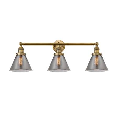 A large image of the Innovations Lighting 205-S Large Cone Brushed Brass / Smoked