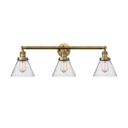 A large image of the Innovations Lighting 205-S Large Cone Brushed Brass / Seedy