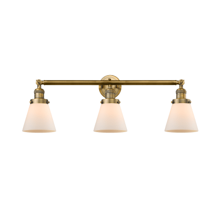 A large image of the Innovations Lighting 205-S Small Cone Brushed Brass / Matte White