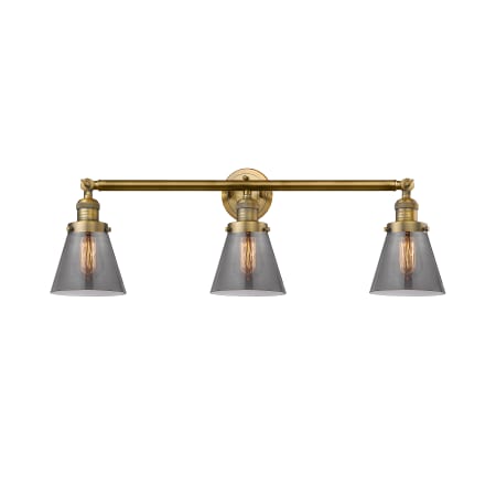 A large image of the Innovations Lighting 205-S Small Cone Brushed Brass / Smoked