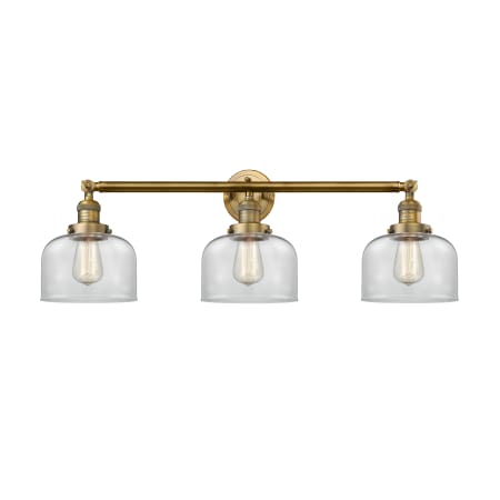 A large image of the Innovations Lighting 205-S Large Bell Brushed Brass / Clear