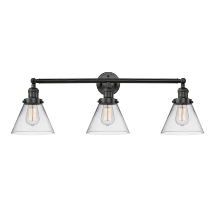 A large image of the Innovations Lighting 205-S Large Cone Matte Black / Clear