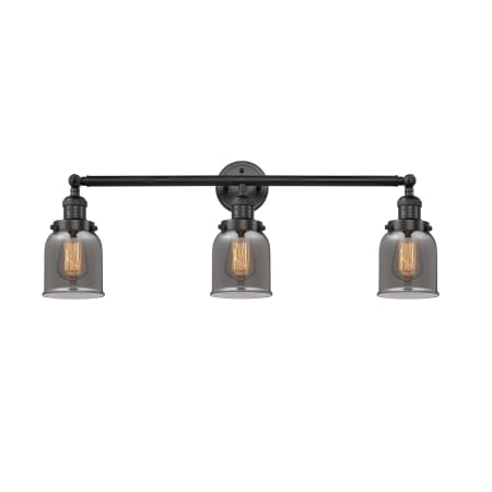 A large image of the Innovations Lighting 205-S Small Bell Matte Black / Plated Smoked