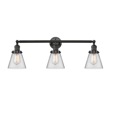 A large image of the Innovations Lighting 205-S Small Cone Matte Black / Clear