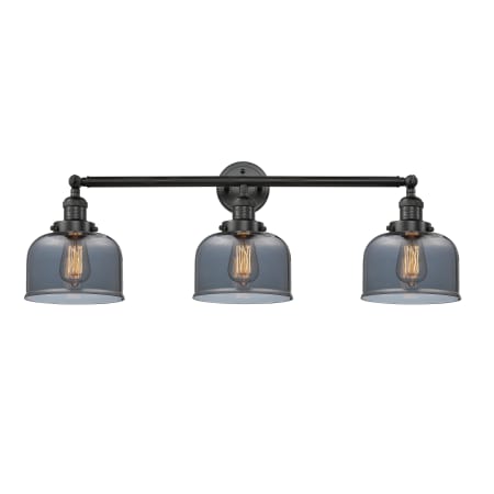 A large image of the Innovations Lighting 205-S Large Bell Matte Black / Plated Smoked