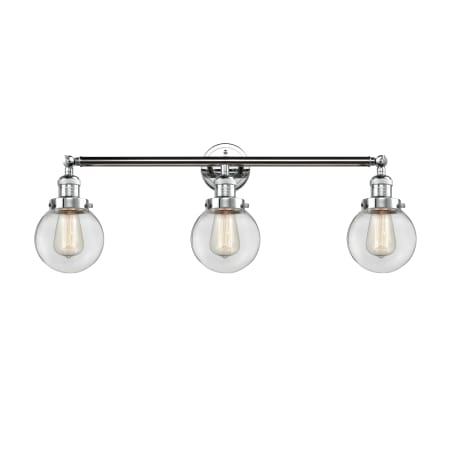 A large image of the Innovations Lighting 205-S-6 Beacon Polished Chrome / Clear