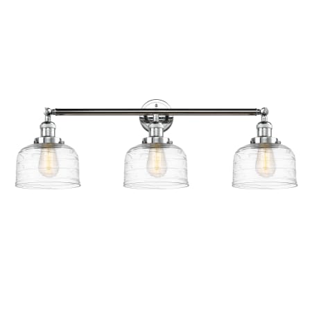 A large image of the Innovations Lighting 205-11-32 Bell Vanity Polished Chrome / Clear Deco Swirl