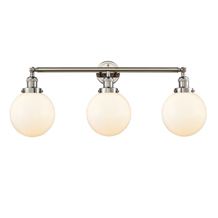 A large image of the Innovations Lighting 205-S-8 Beacon Polished Nickel / Matte White